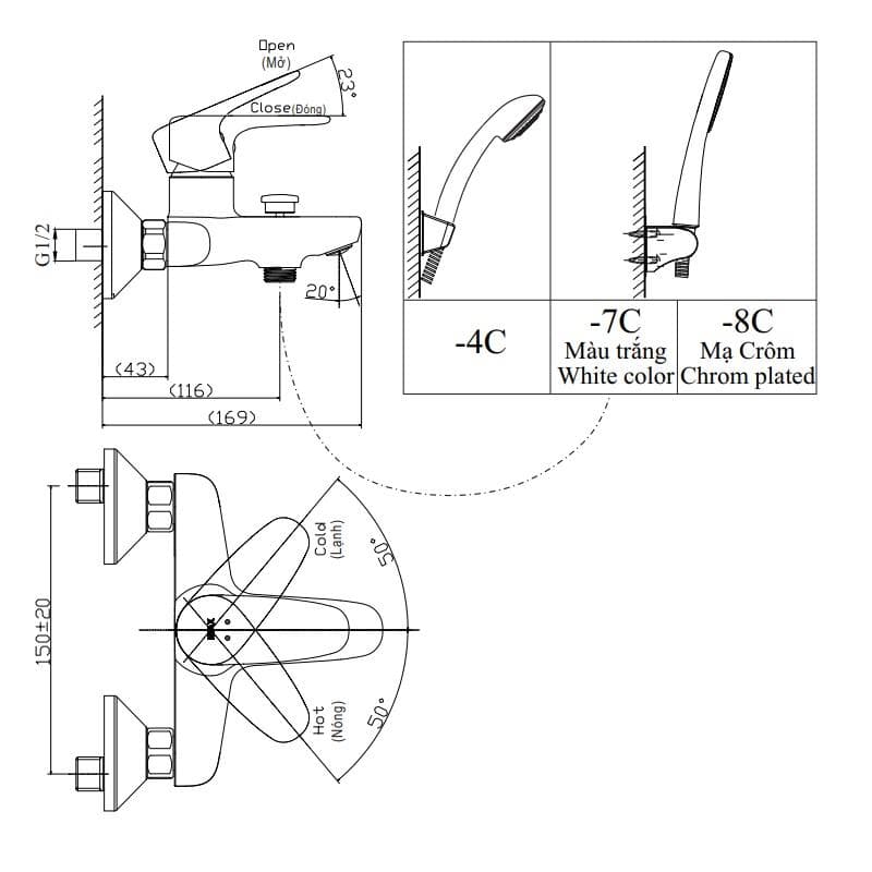 Bộ vòi sen tắm nóng lạnh INAX BFV-1113S-7C (BFV1113S7C)