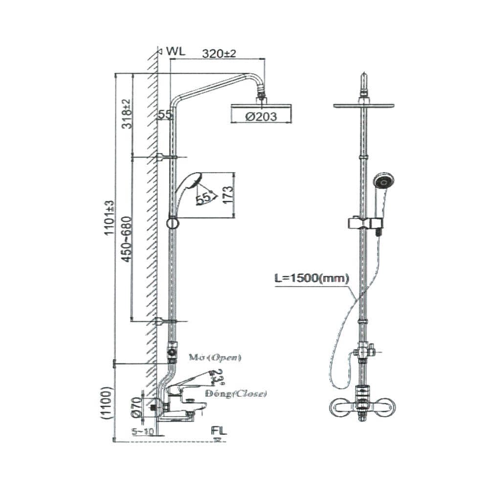 Bộ sen tắm cây nóng lạnh INAX BFV-1115S-2 (BFV1115S2)