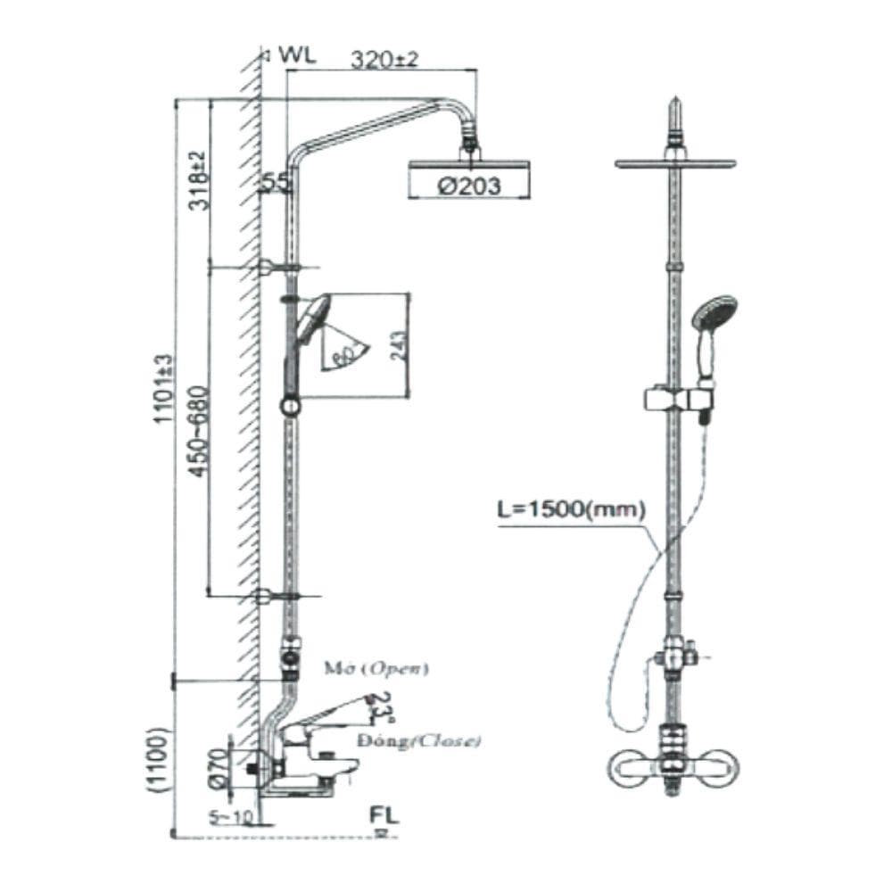 Bộ sen tắm cây nóng lạnh INAX BFV-1115S-3C-2 (BFV1115S3C2)