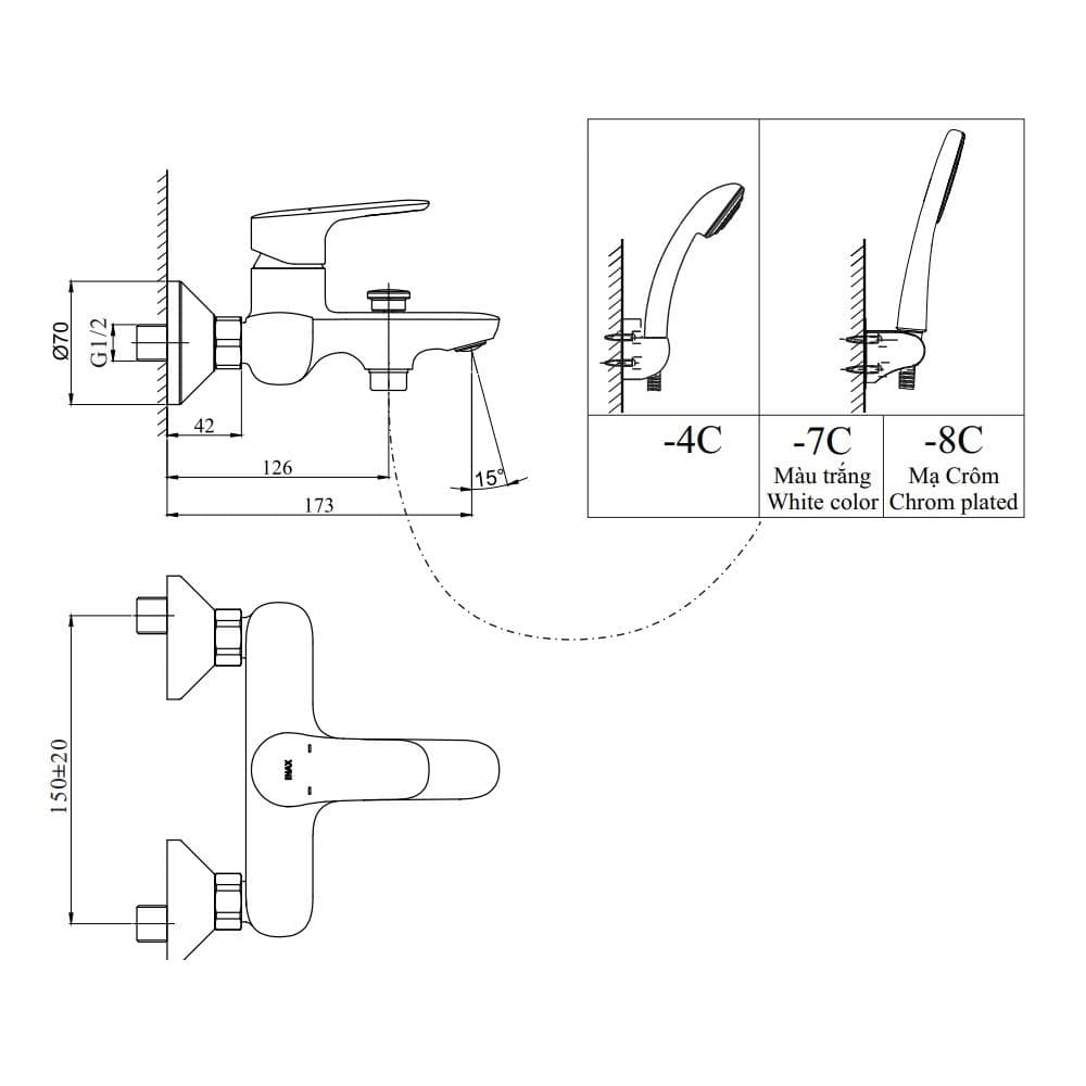 Bộ sen tắm nóng lạnh INAX BFV-1403S-3C (BFV1403S3C)