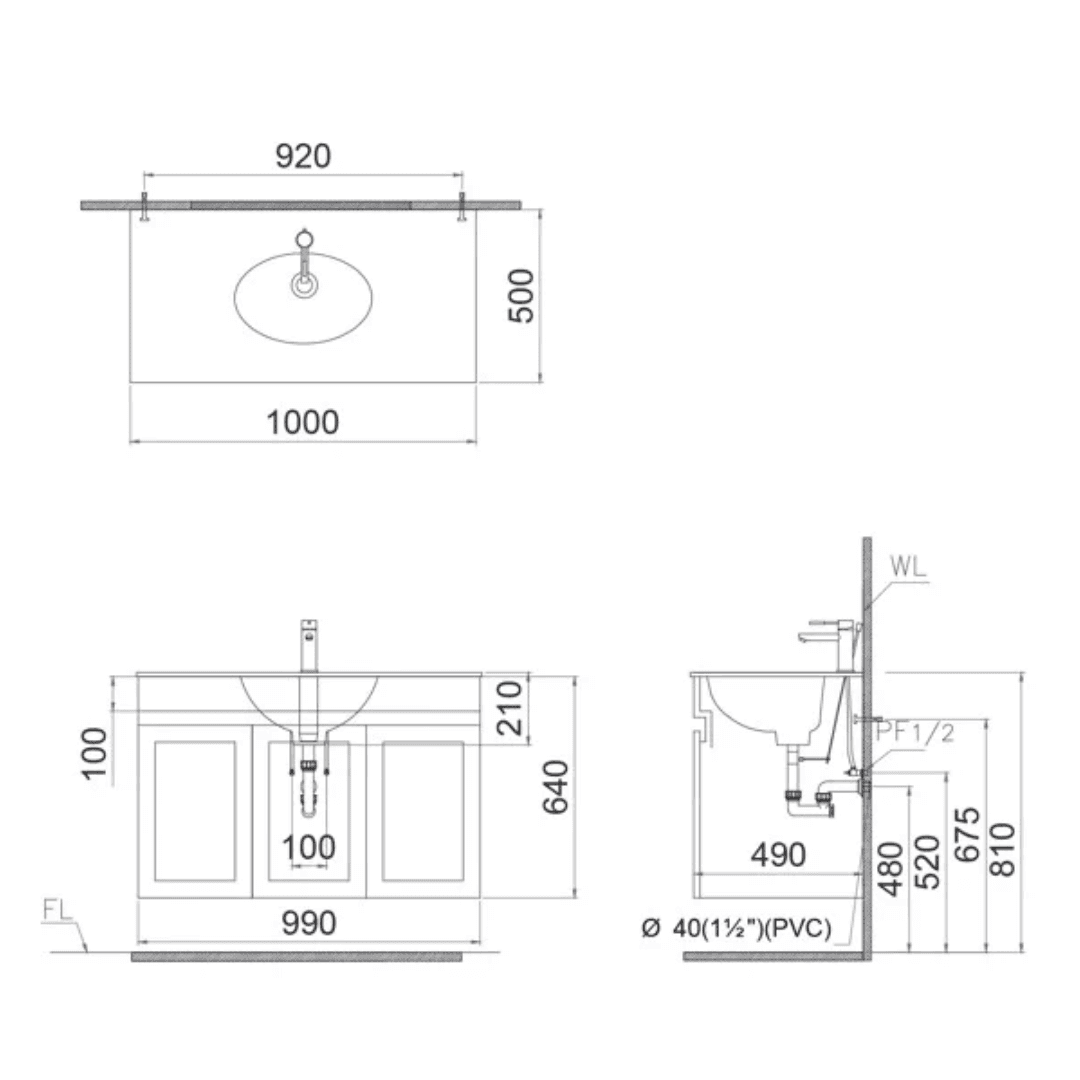 Tủ chậu cabinet treo Caesar LF5028+EH15028AV 100cm