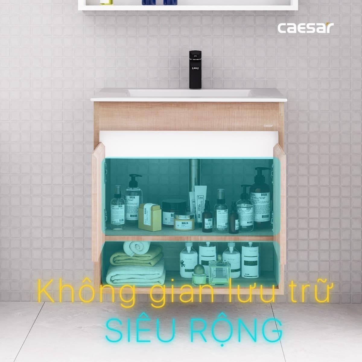 Tủ chậu cabinet treo vân gỗ Caesar LF5030+EH15030AW7V 60cm