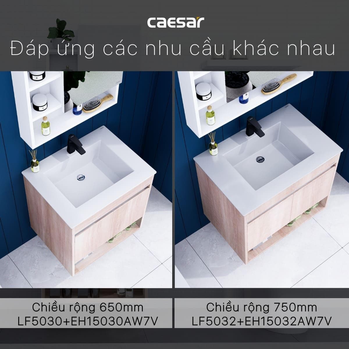 Tủ chậu cabinet treo vân gỗ Caesar LF5030+EH15030AW7V 60cm