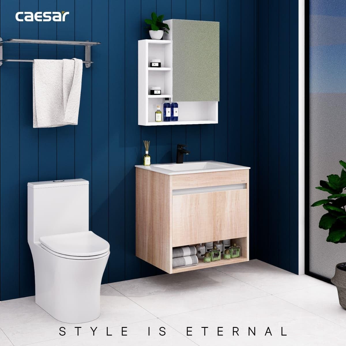 Tủ chậu cabinet treo vân gỗ Caesar LF5030+EH15030AW7V 60cm