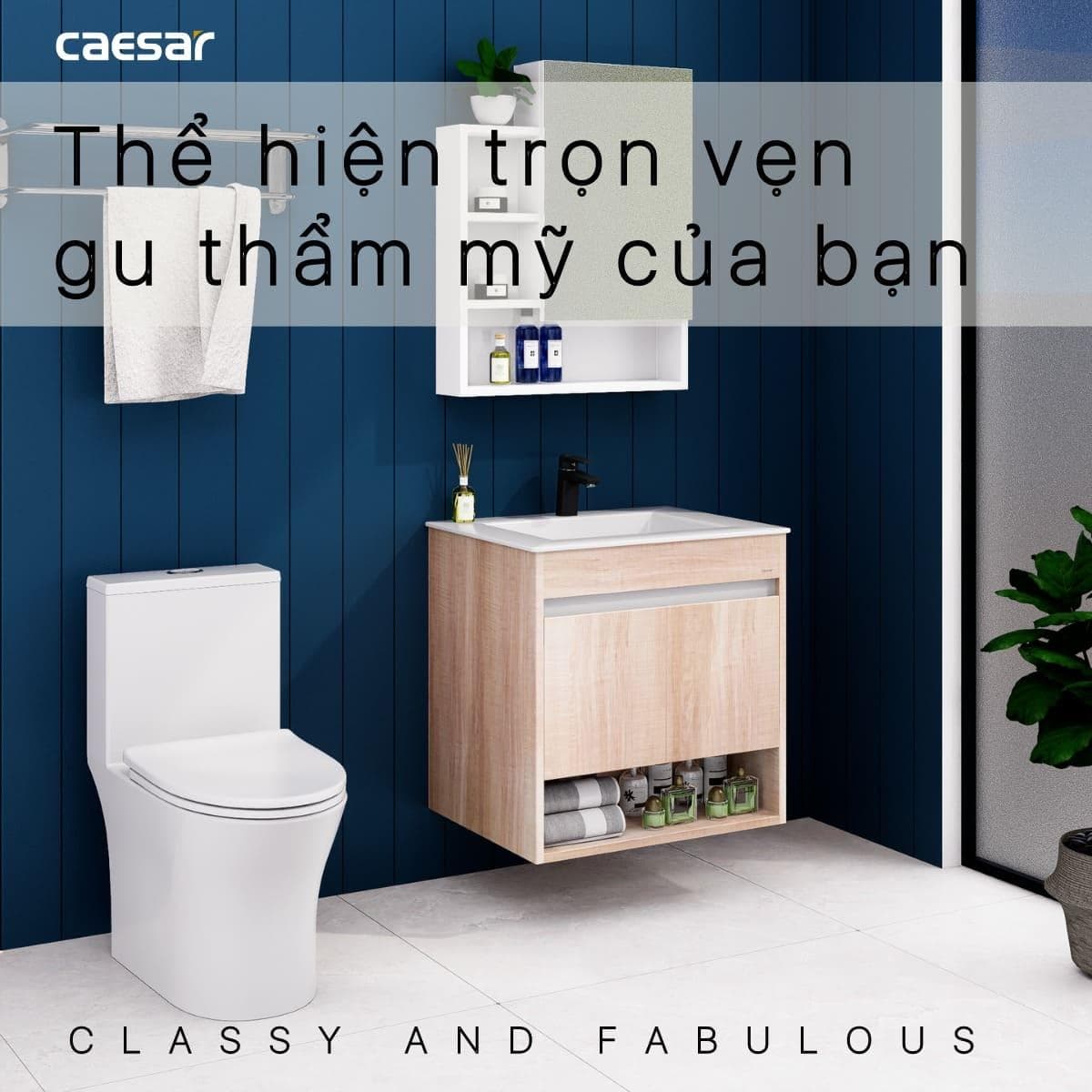 Tủ chậu cabinet treo vân gỗ Caesar LF5030+EH15030AW7V 60cm