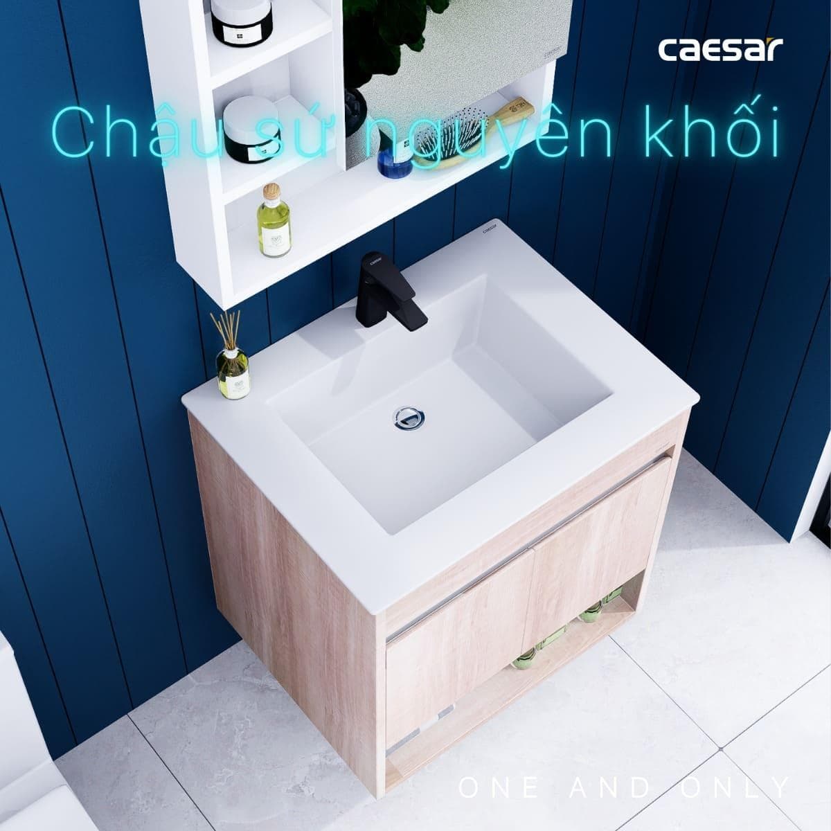 Tủ chậu cabinet treo vân gỗ Caesar LF5030+EH15030AW7V 60cm