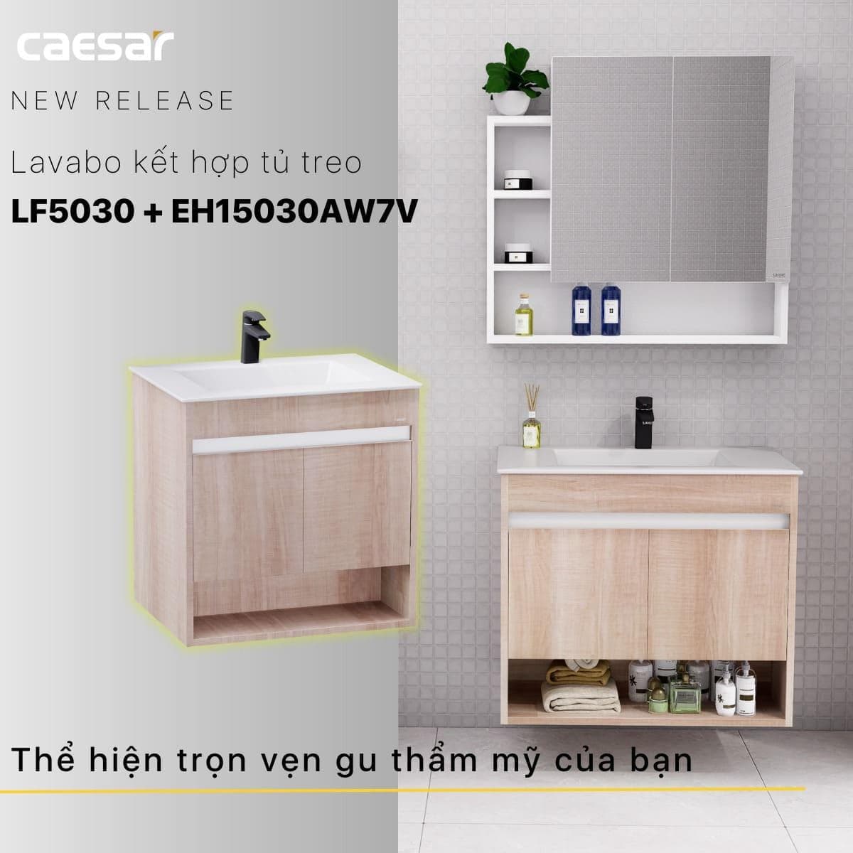 Tủ chậu cabinet treo vân gỗ Caesar LF5030+EH15030AW7V 60cm