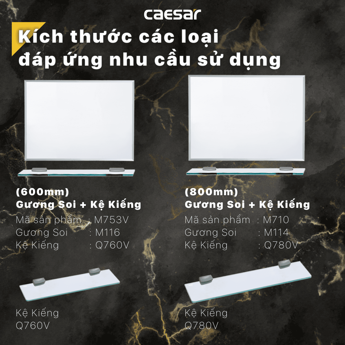 Bộ gương soi kèm kệ kính Caesar M753V