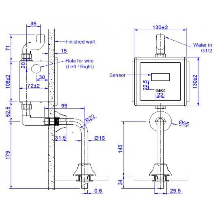 Van xả tiểu cảm ứng Inax OKUV-30SM-0.5 pin/điện