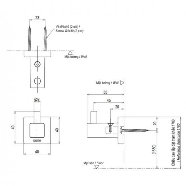 Móc áo đơn TOTO YRH408V