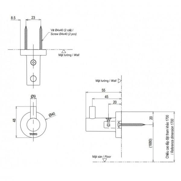 Móc áo đơn TOTO YRH406V