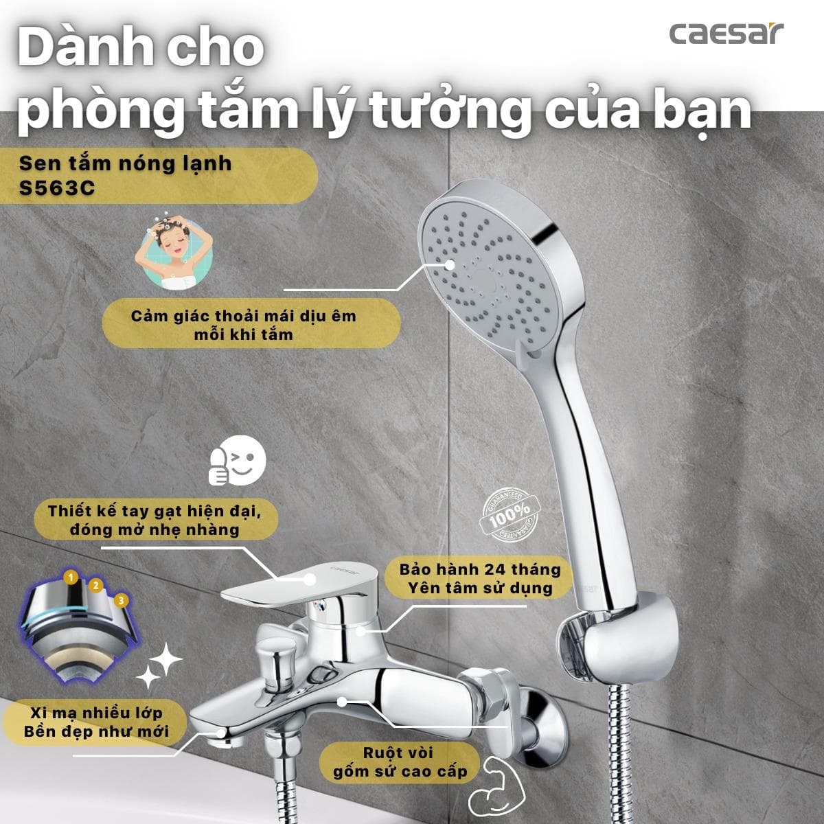 Bộ vòi sen tắm nóng lạnh Caesar S563C