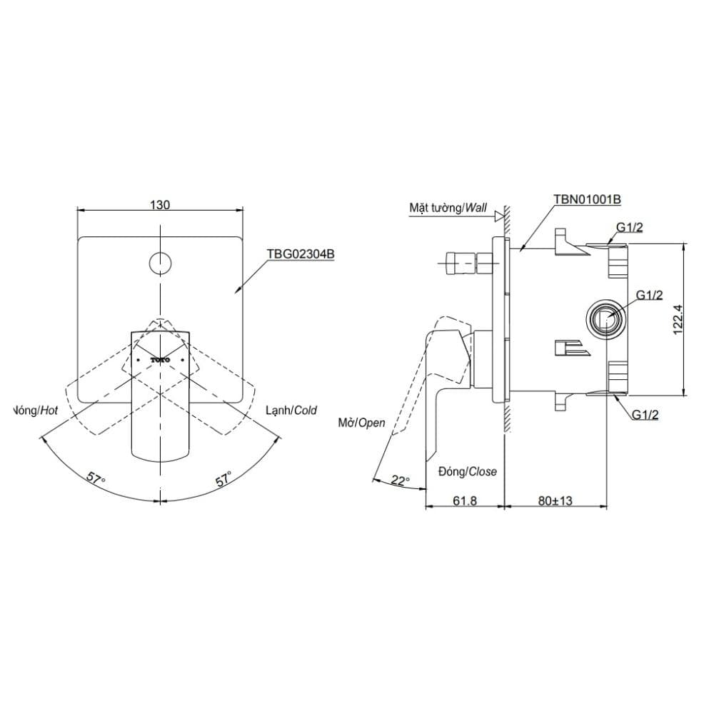Van gật gù điều chỉnh nóng lạnh kèm nút chuyển hướng TOTO TBG02304BA