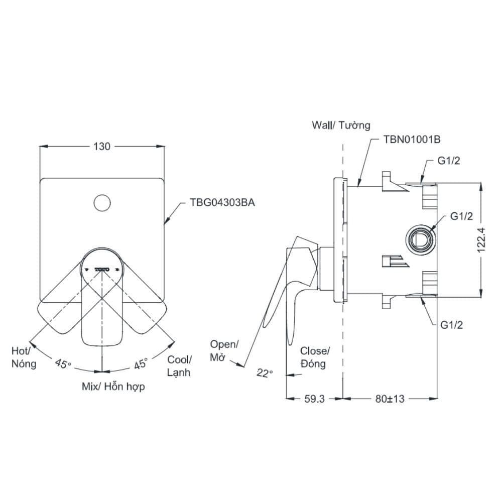 Van gật gù điều chỉnh nóng lạnh TOTO TBG04303BA