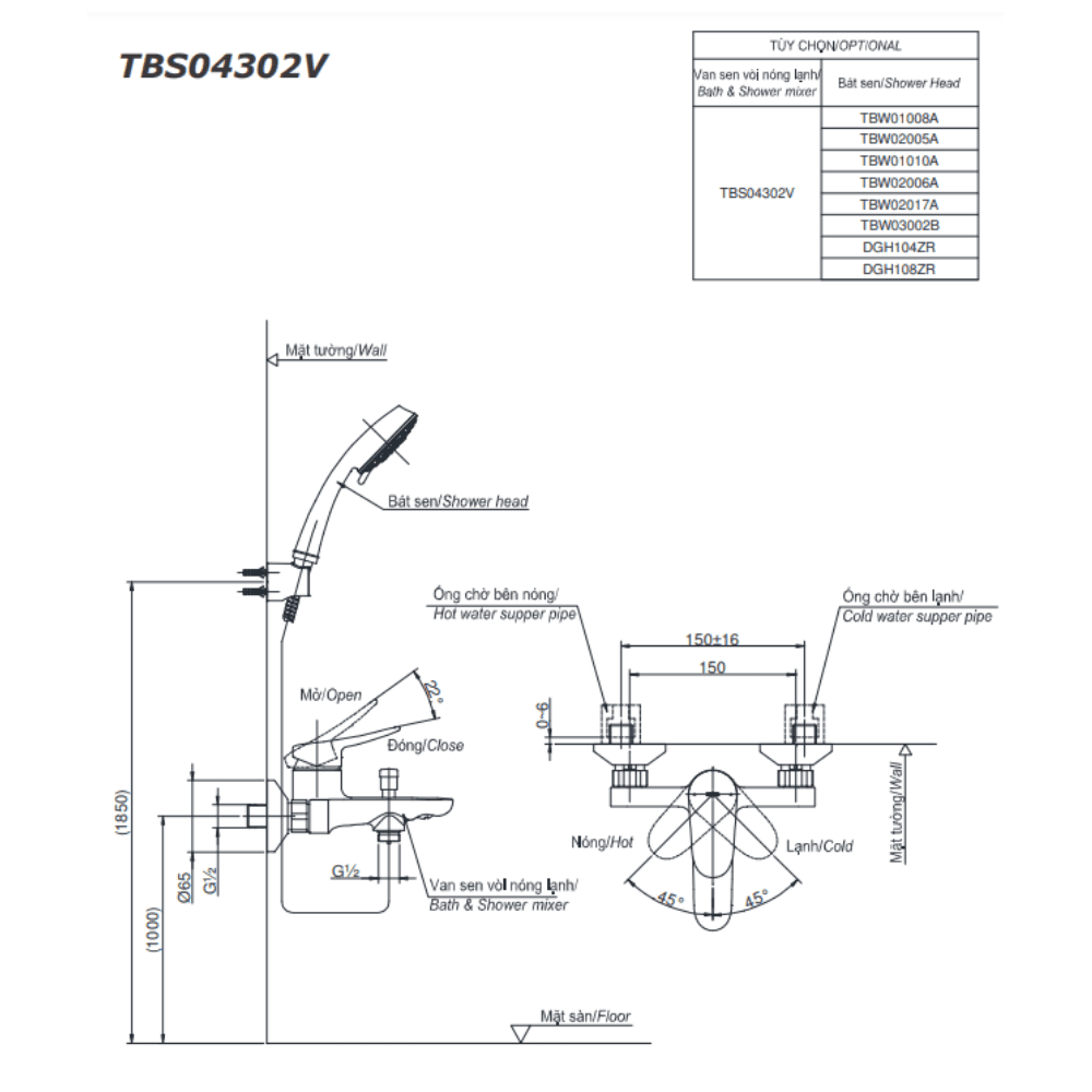 Củ sen tắm nóng lạnh LF Series TOTO TBS04302V