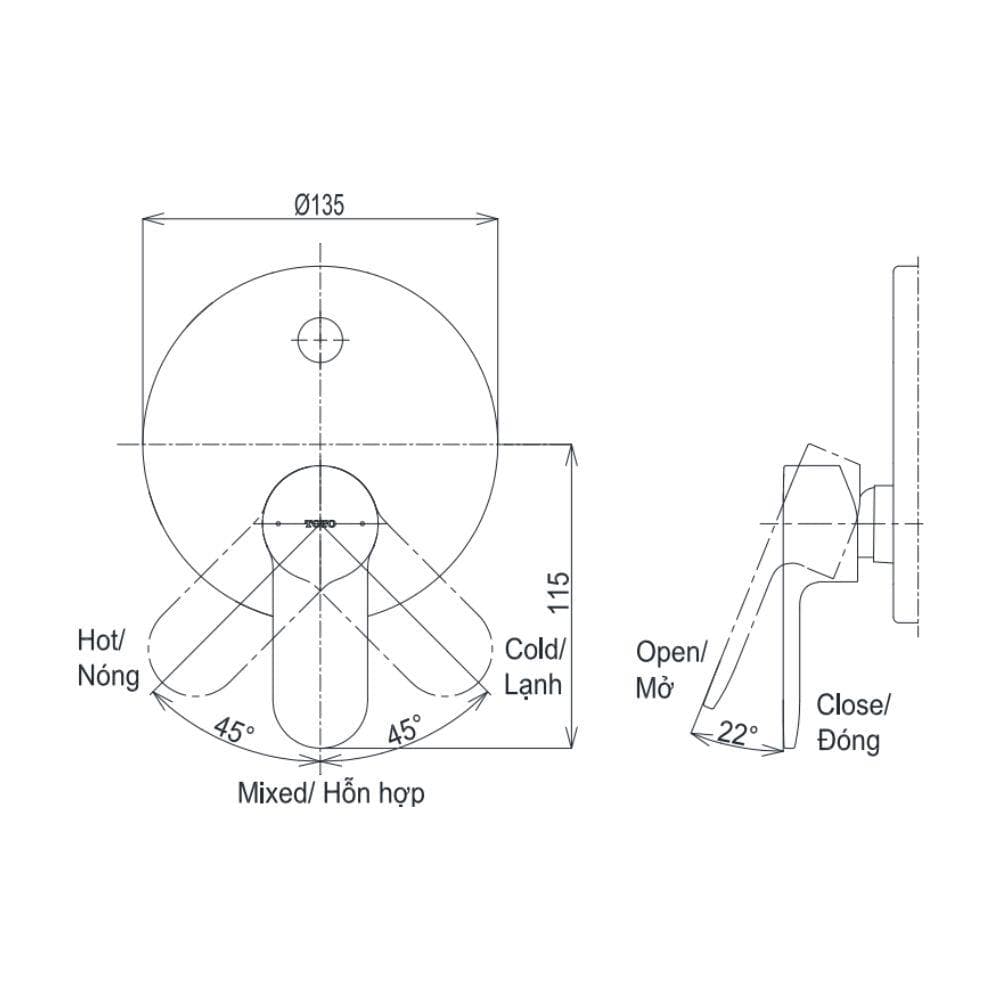 Van gật gù điều chỉnh nóng lạnh kèm nút chuyển hướng và phụ kiện âm tường TOTO TBS06304A TBS01304B1