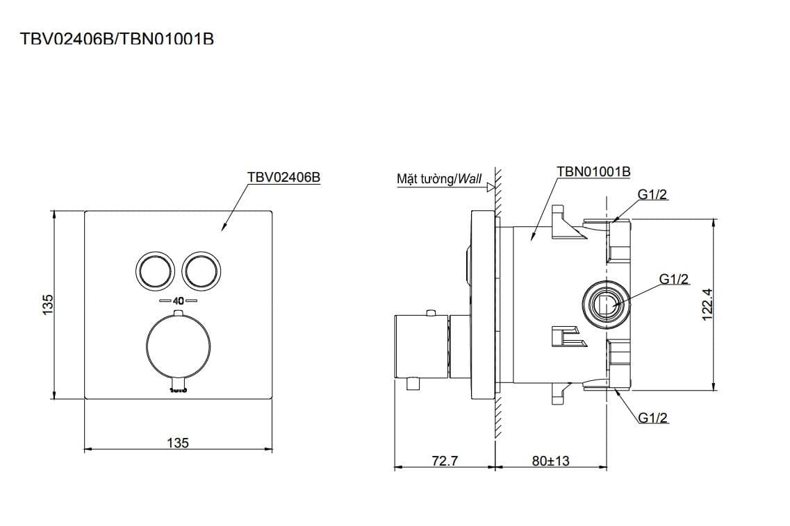 Van điều chỉnh nhiệt độ kèm van chuyển hướng 2 đường nước TOTO TBV02406B