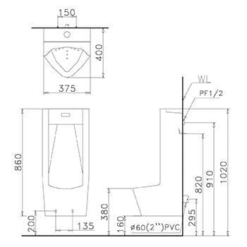 Bồn tiểu nam treo tường Caesar UA0283