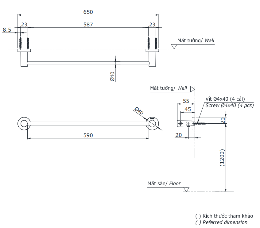 Thanh vắt khăn đơn TOTO YT406S6RV
