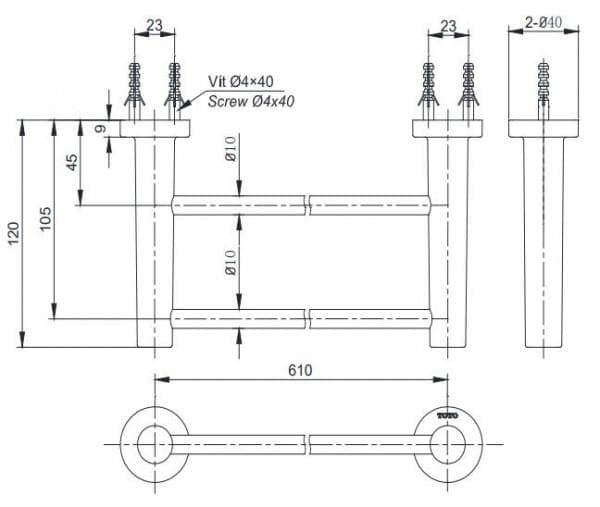 Thanh treo khăn đôi TOTO YT406W6V