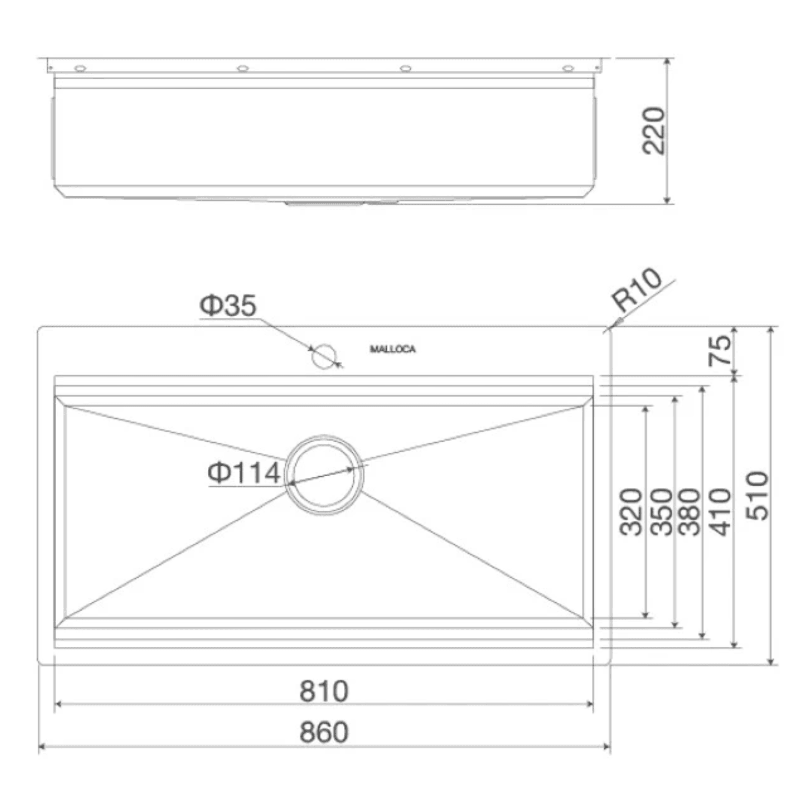 Chậu 1 hộc Inox 304 Malloca MS861