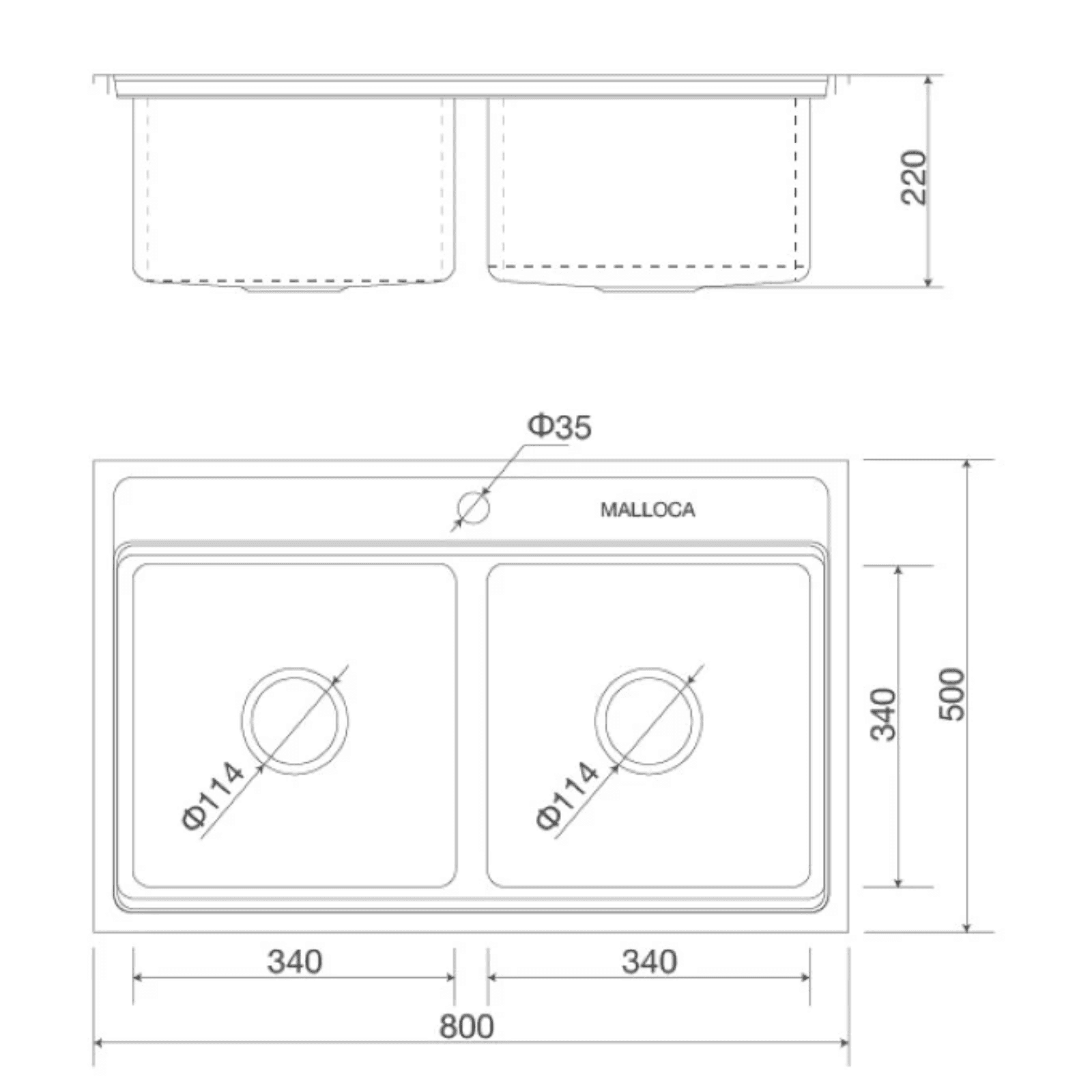Chậu 2 hộc Inox 304 Malloca MS8812