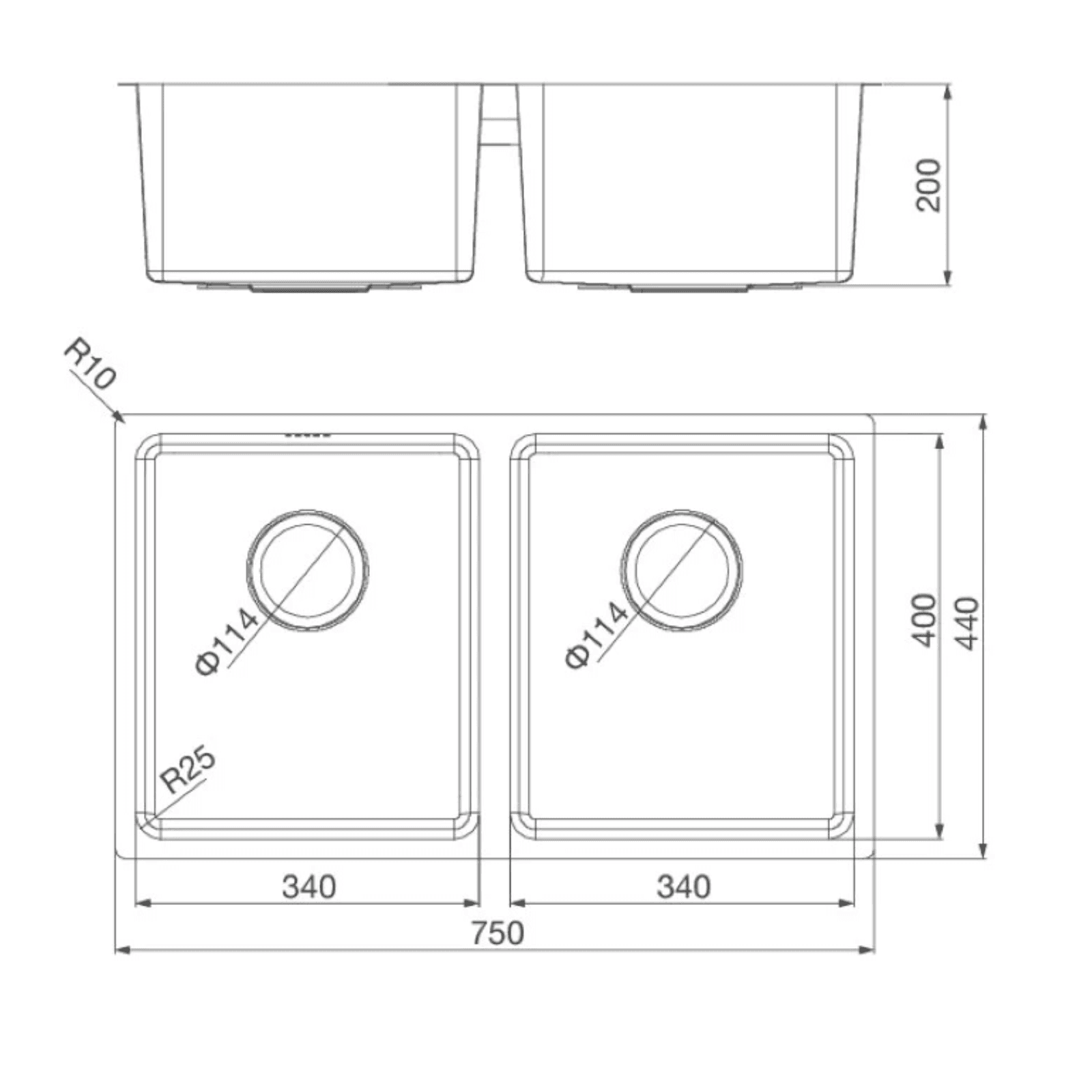 Chậu 2 hộc Inox 304 Malloca MS6075
