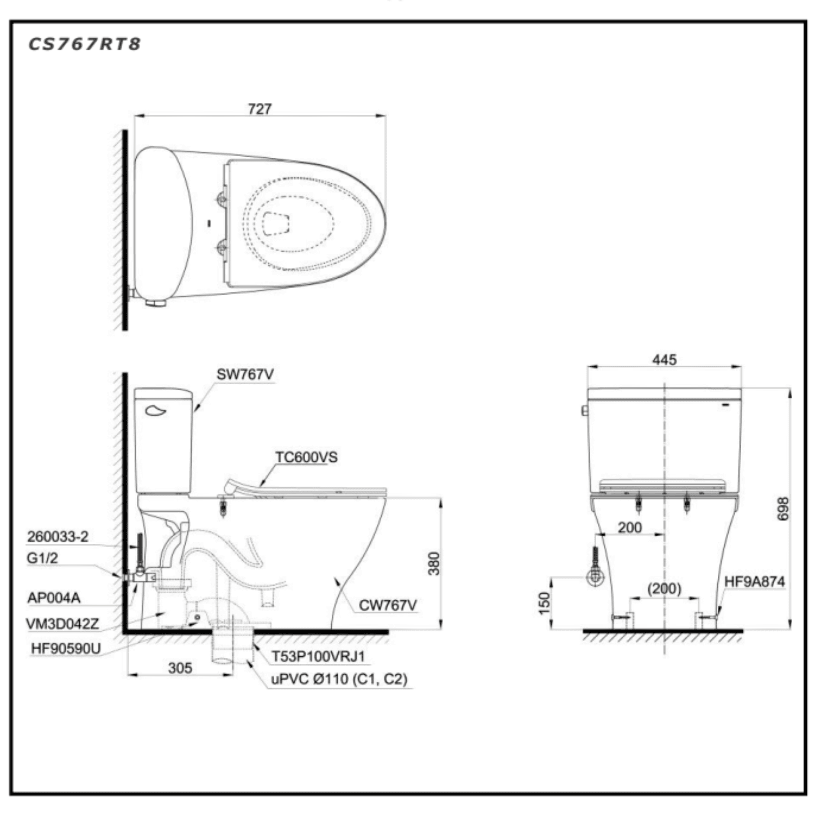 Bồn cầu 2 khối  TOTO CS767RT8#XW