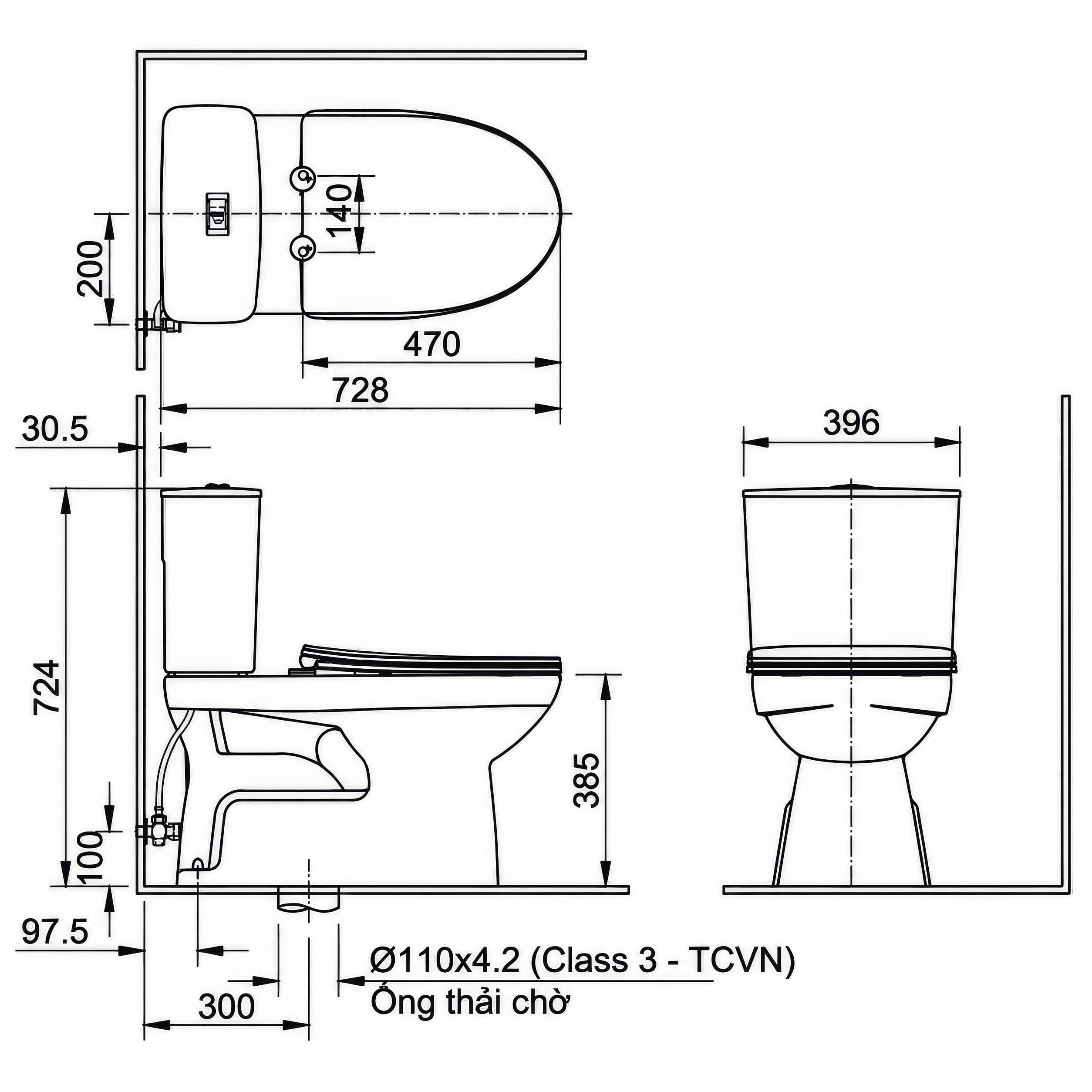 Bồn cầu 2 khối INAX C-514VAN (C514VAN) nắp đóng êm