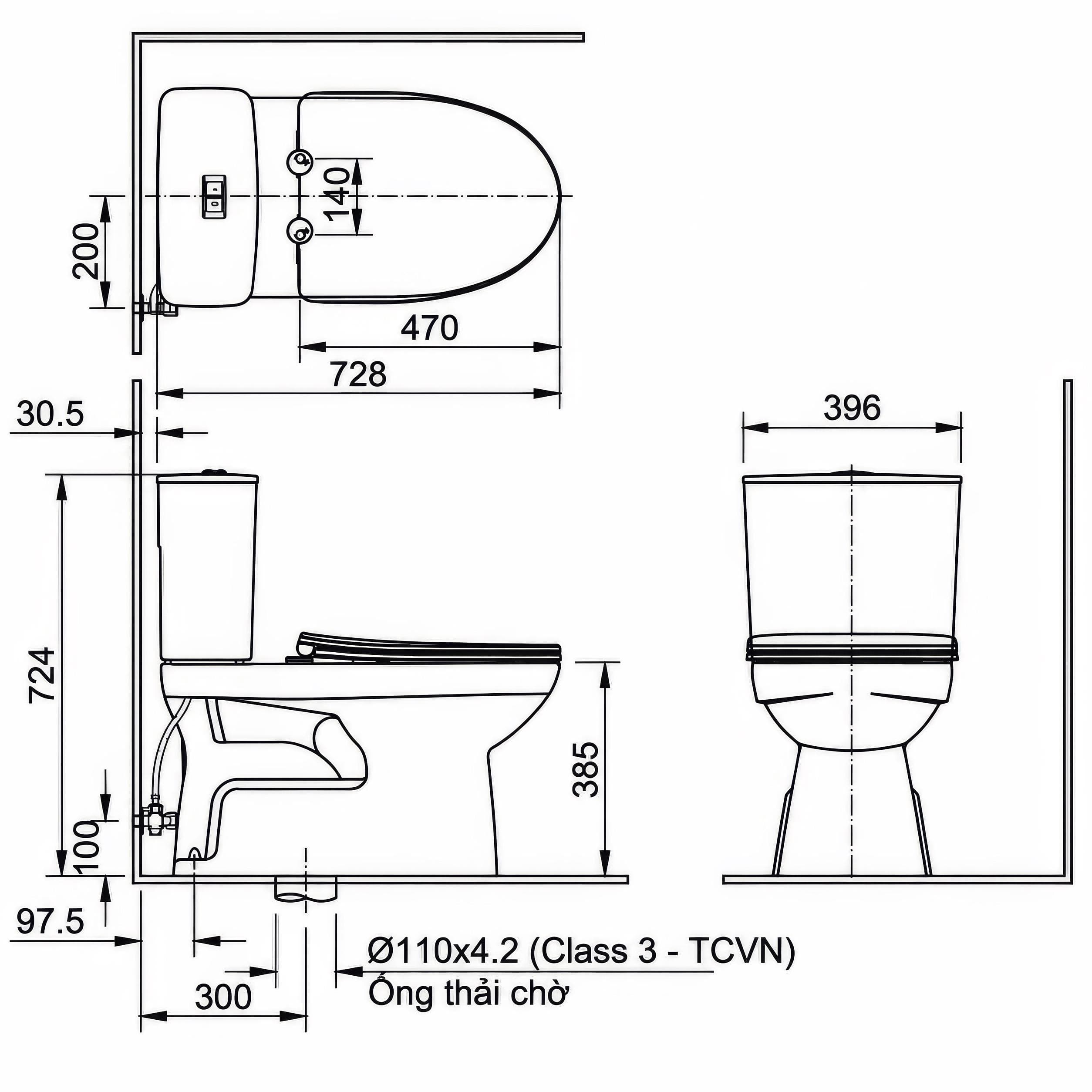 Bồn cầu 2 khối nắp điện tử INAX C-514A + CW-H18VN