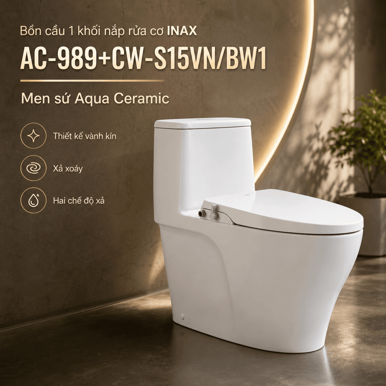 Bồn cầu 1 khối nắp rửa cơ INAX AC-989 + CW-S15VN