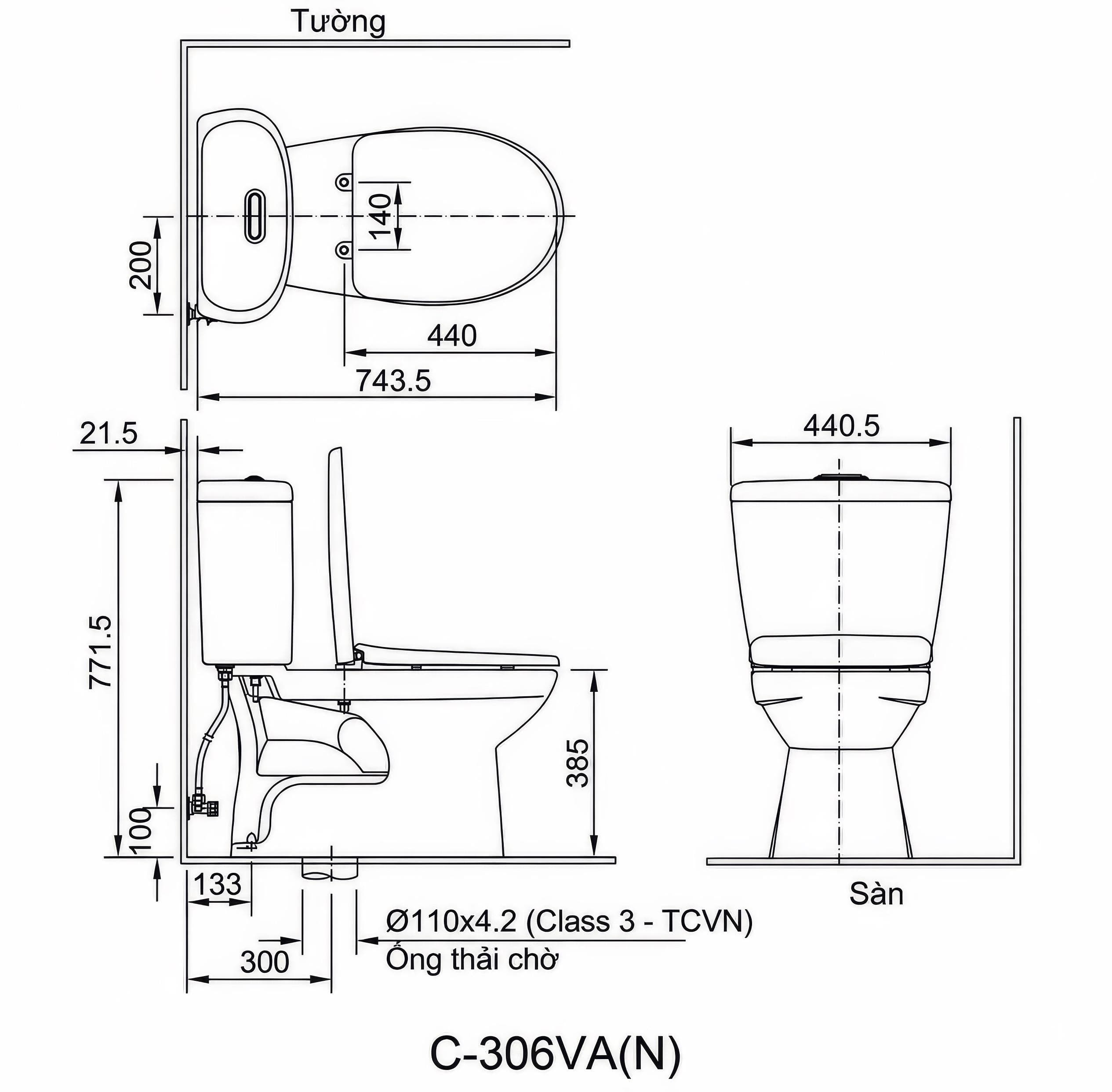 Bồn cầu 2 khối INAX C-306VAN (C306VAN) nắp đóng êm