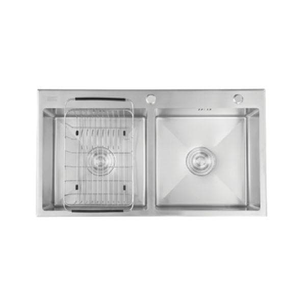 Chậu rửa chén inox Caesar 2 hộc 820x450mm lắp nổi KSH02H082SE