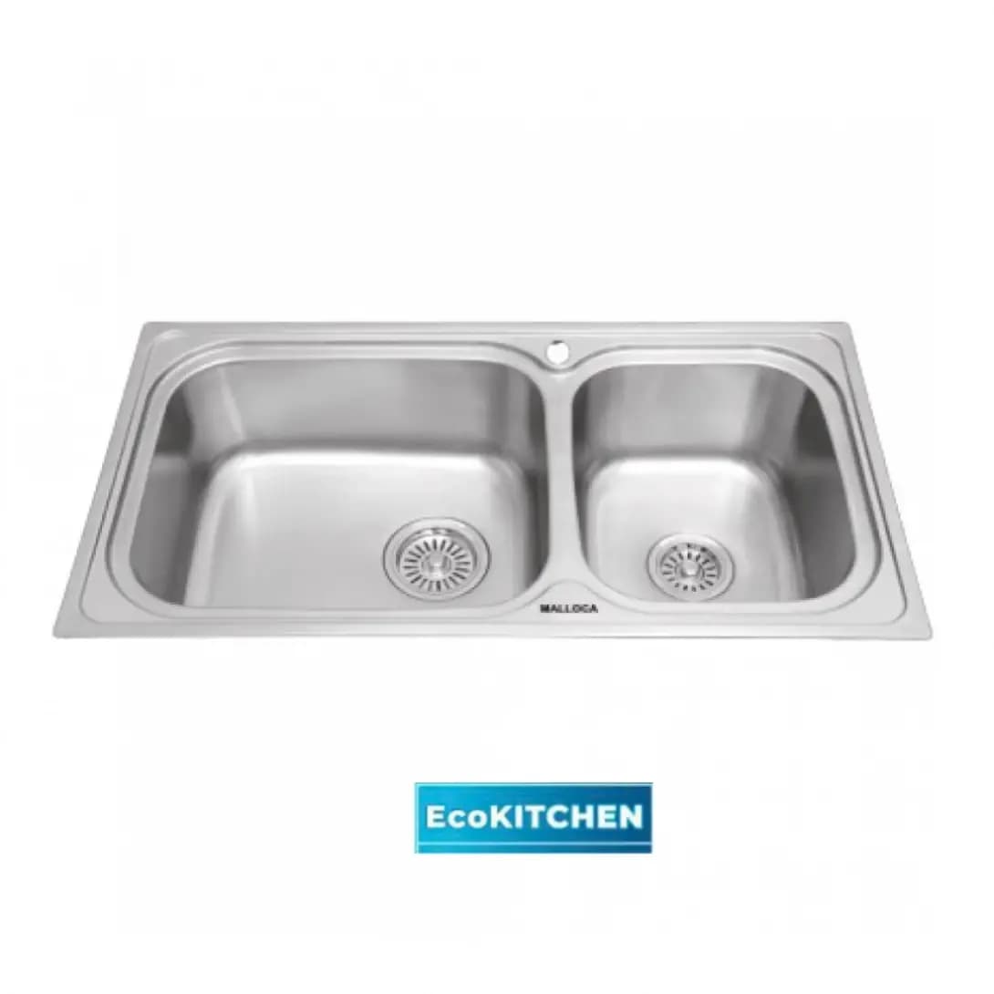 Chậu rửa chén 2 hố Malloca EcoKitchen inox 304 kích thước 93cm MS2025
